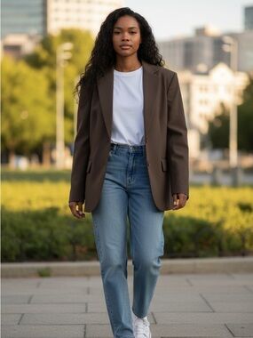 Suzy Shier double-breasted Chocolate Brown Tailored Blazer – oversized suit